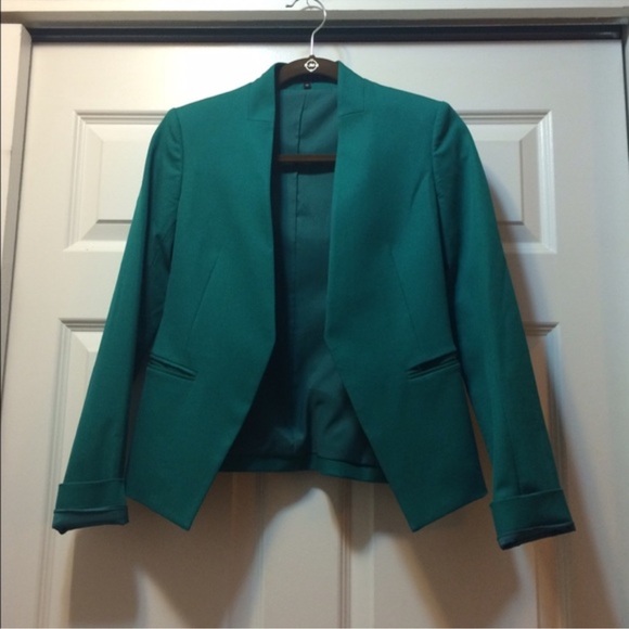 Theory Lanai teal green open front suit blazer size 00 - Picture 2 of 4